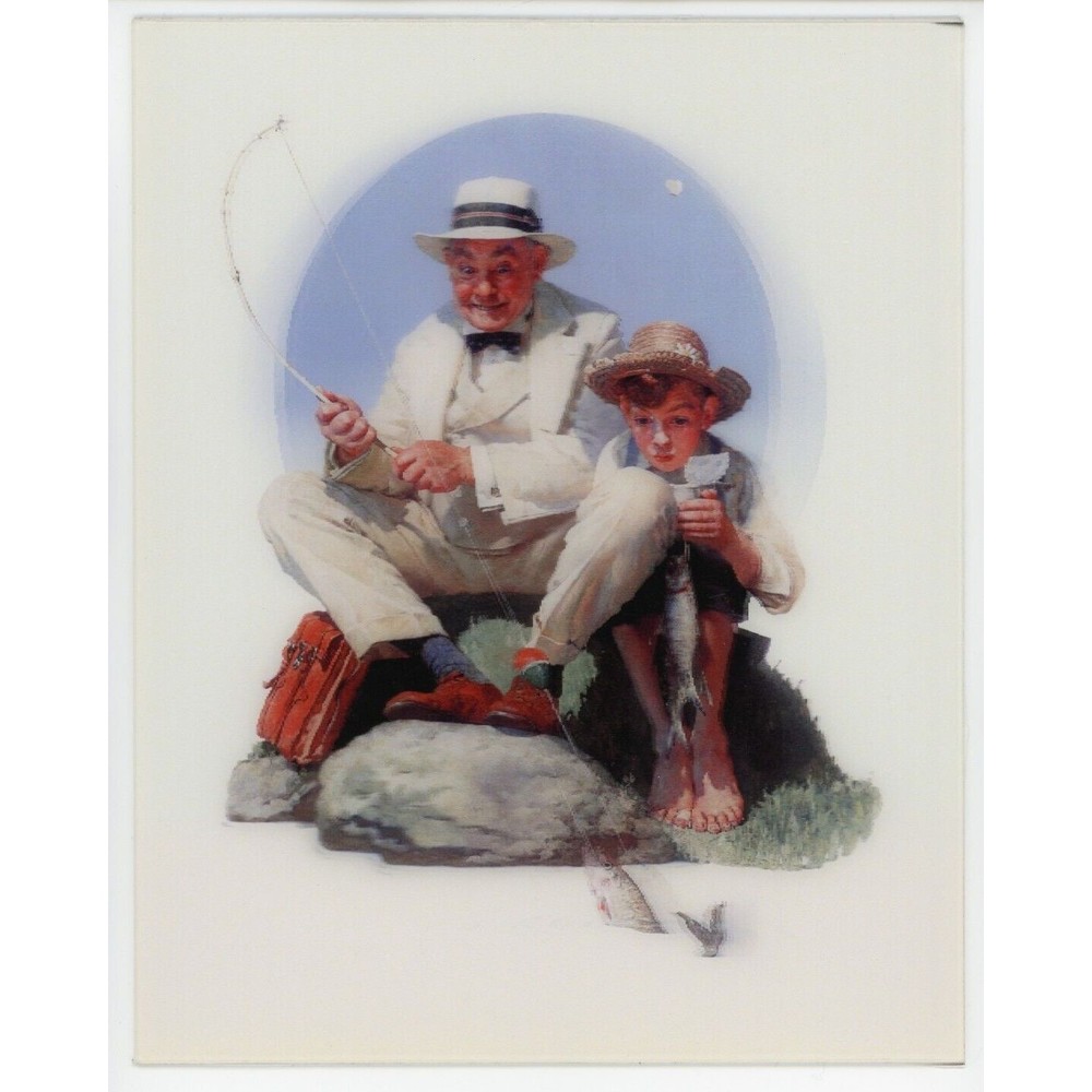 Catching the Big One by Norman Rockwell Art Photo Print 8" x‎ 10" Lenticular 3D